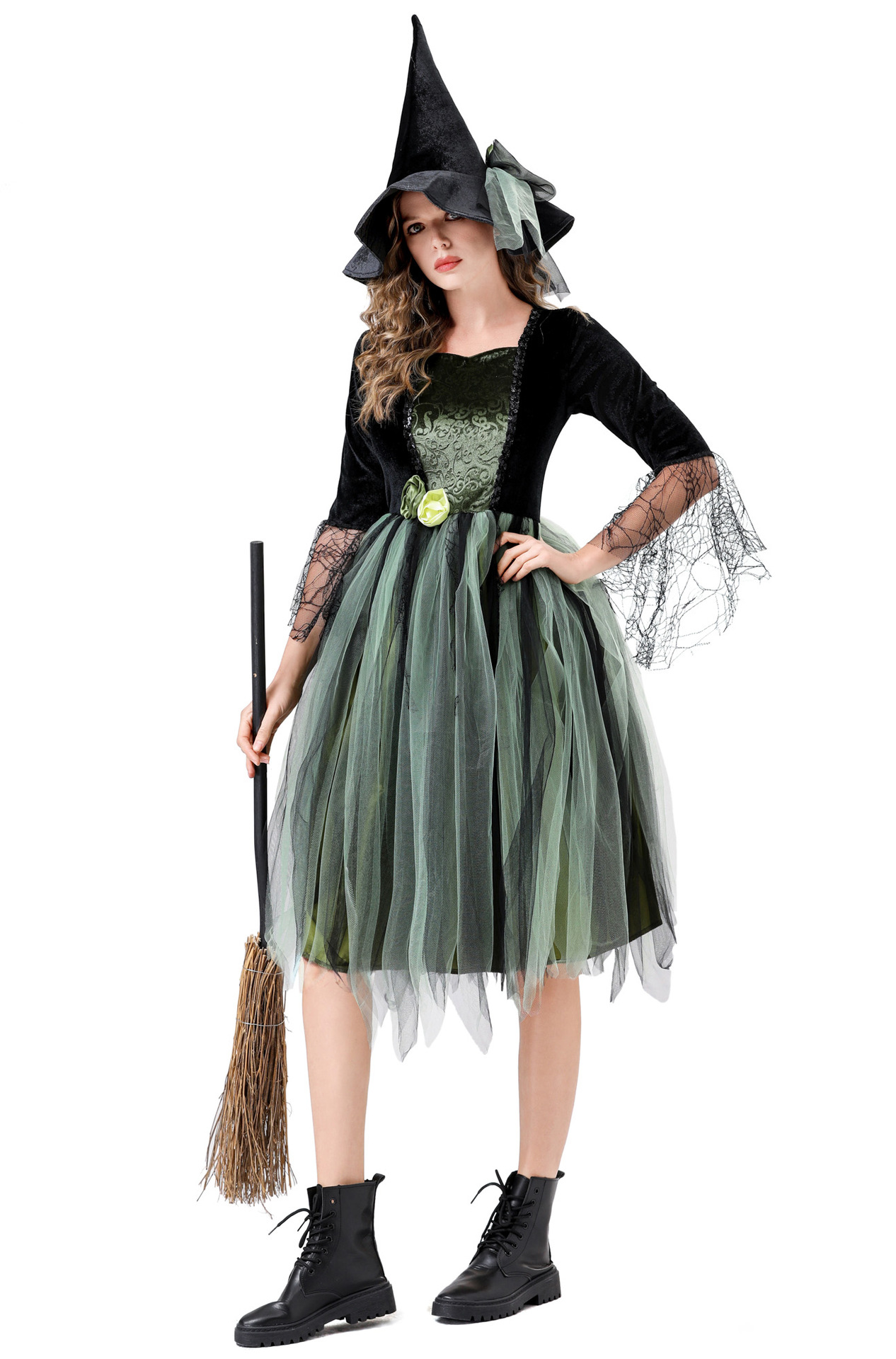 Women Green Witch Costume - Halloween Party Cosplay Outfit Adult Tulle Dress